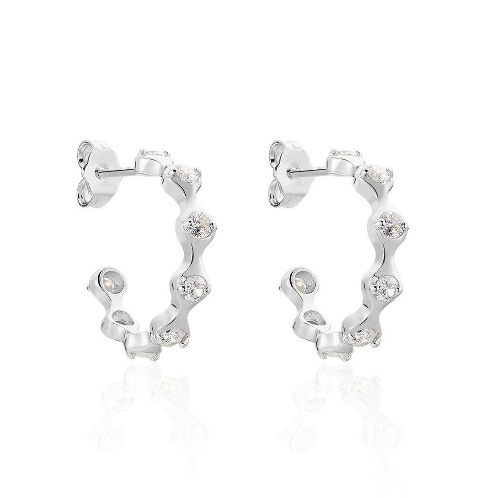 JAGODA Damen Creolen Silber 925 Glas Wei&szlig; B 3 mm