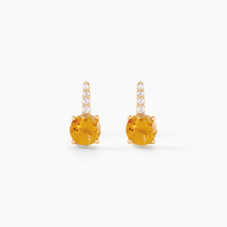 Boucles D'oreilles Puces Monroe Or Jaune Citrine Oxyde De Zirconium - Spannringe Damen | OROVIVO