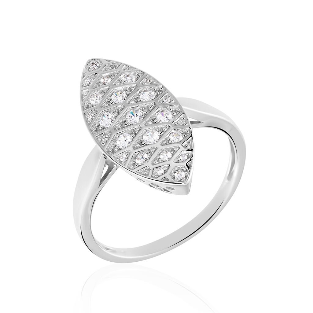 SITAA Damen Ring Weißgold 375 (9 Karat) Zirkonia Weiß 0,08 ct Mandel, Ring mit Stein