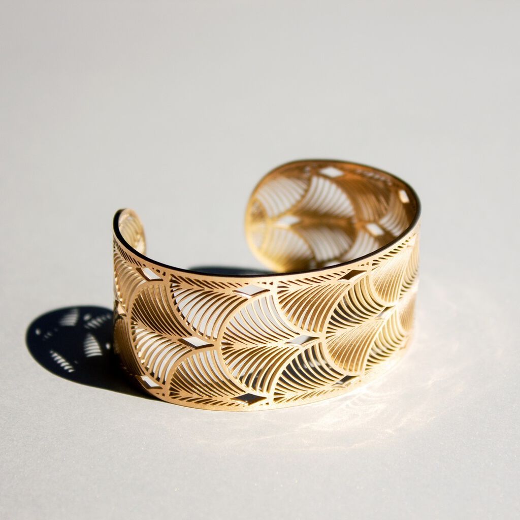 MONA 1 Damen Armreif / Armspange Edelstahl rosevergoldet Blatt