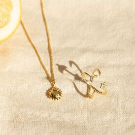 Damenring Silber 925 Vergoldet Stern Halbmond - Ringe mit Stein  | OROVIVO
