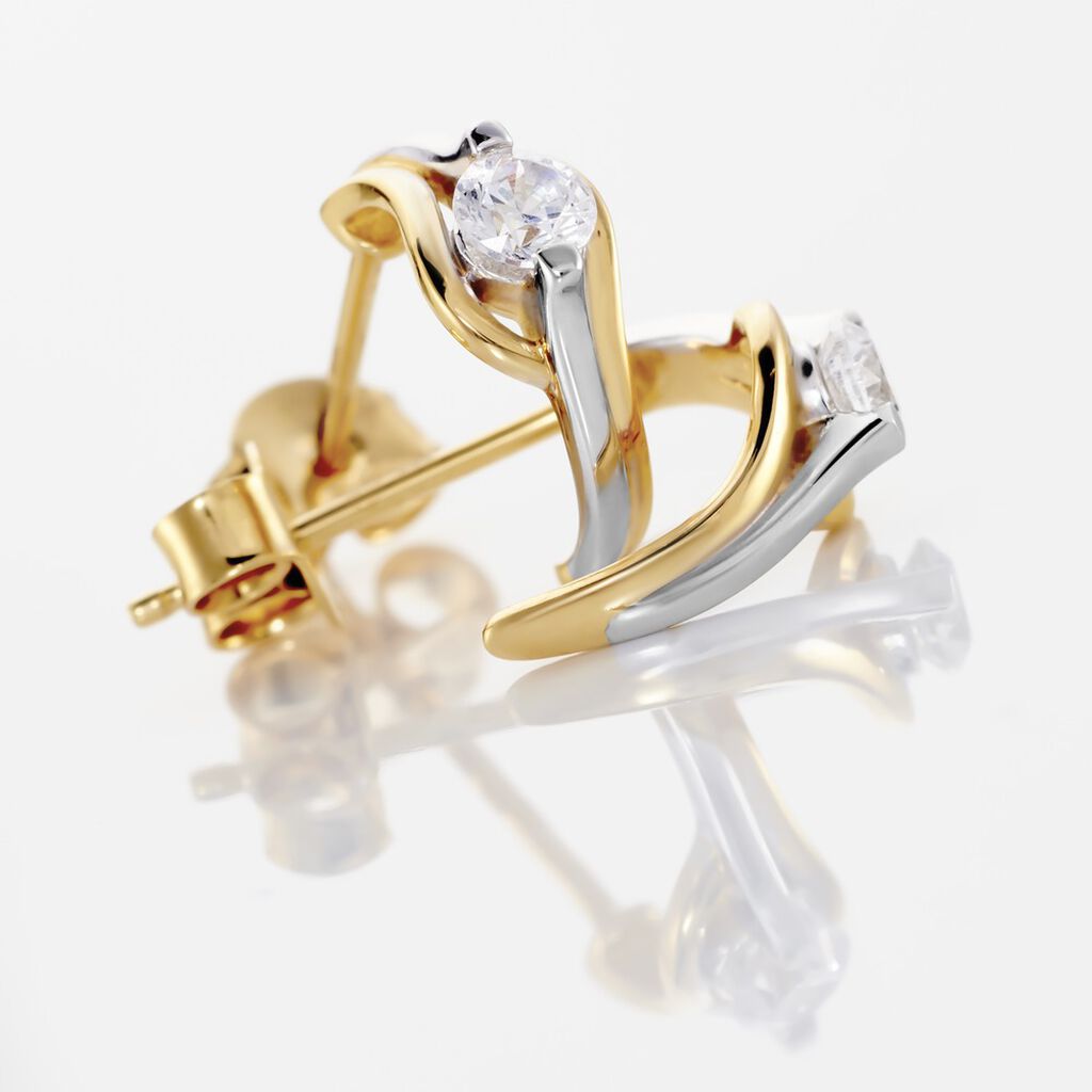 Damen Creolen Gold Bicolor Gelb/Silber 375 Zirkonia Lindsey 7,40mm  - Creolen Damen | OROVIVO