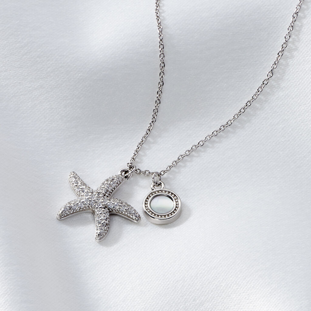 ZVEZDALINA Damen Collier Silber 925 Perlmutt Perlmutt Seestern B 1,1 mm