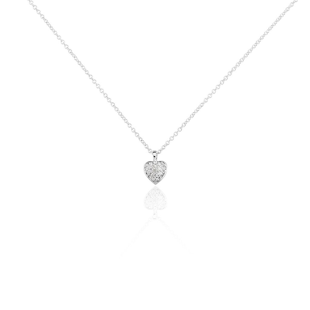 Damen Collier Silber 925 Zirkonia Weiß 0,03 ct Herz B 1,4 mm, Collier mit Stein
