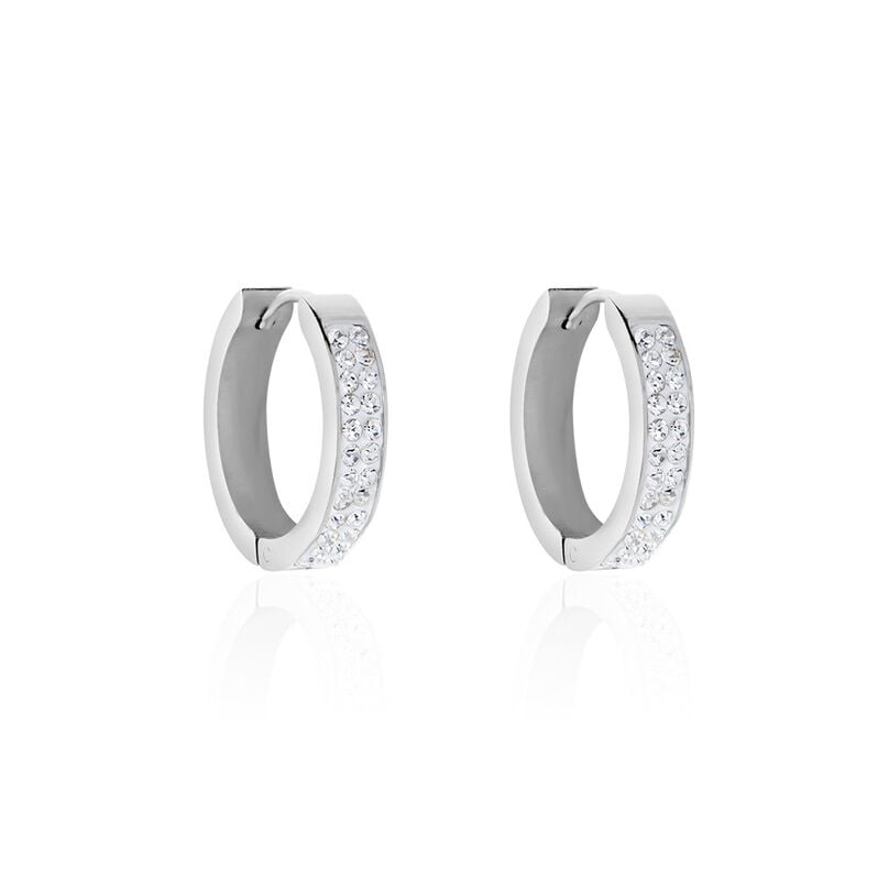 KATLA Damen Creolen Edelstahl Strass Wei&szlig; B 3 mm - Creolen Damen | OROVIVO