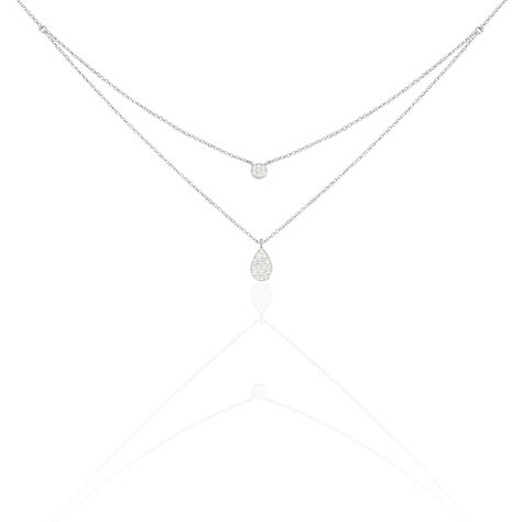 Damen Collier Weißgold 375 Diamant 0,17ct Tropfen 45cm - Halsketten Damen | OROVIVO
