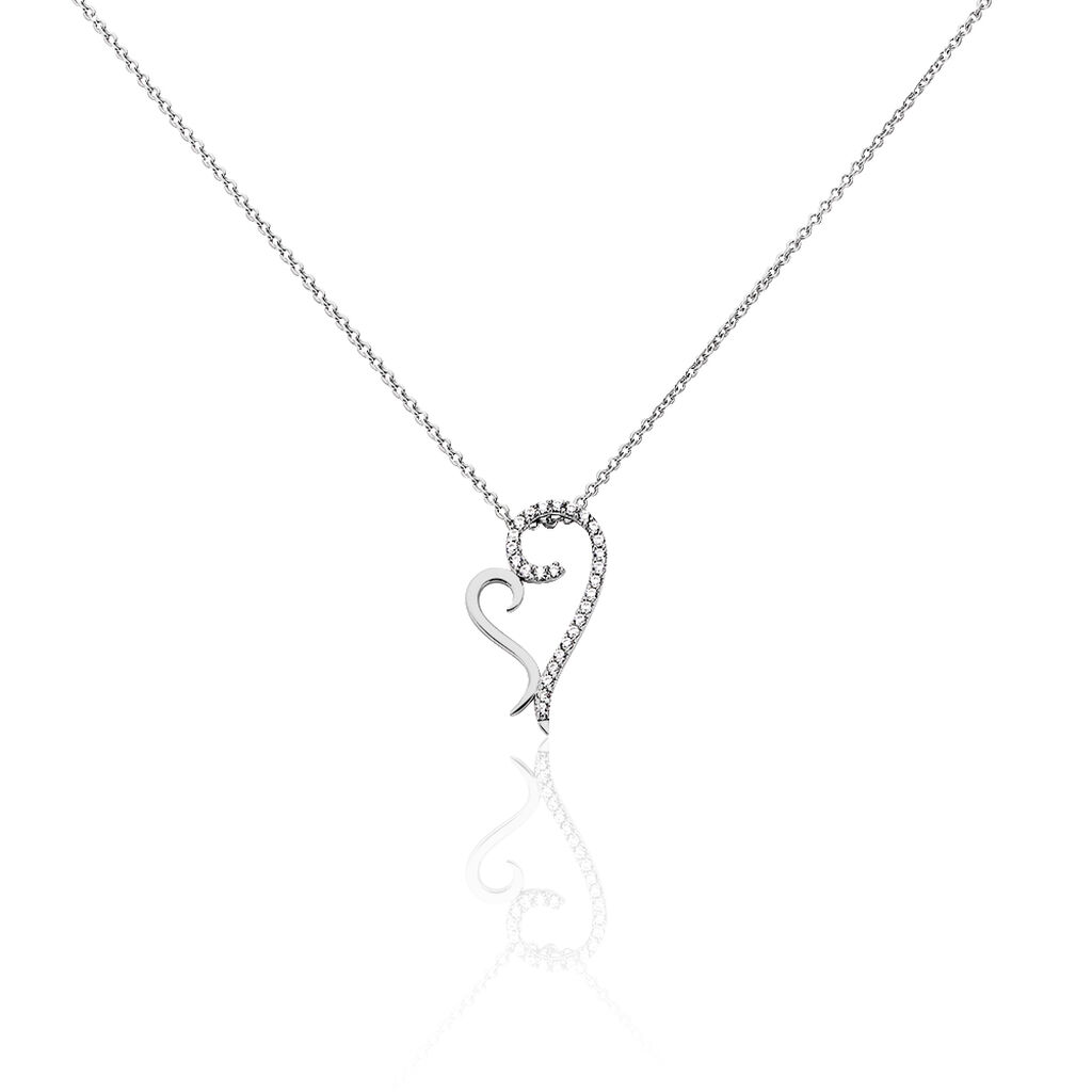 🦚 Damen Halskette Silber 925 Zirkonia Herz, Collier mit Stein