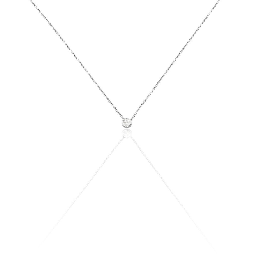 Delicate Damen Collier Weißgold 375 (9 Karat) Diamant Weiß 0,05 ct Barren, Collier mit Stein