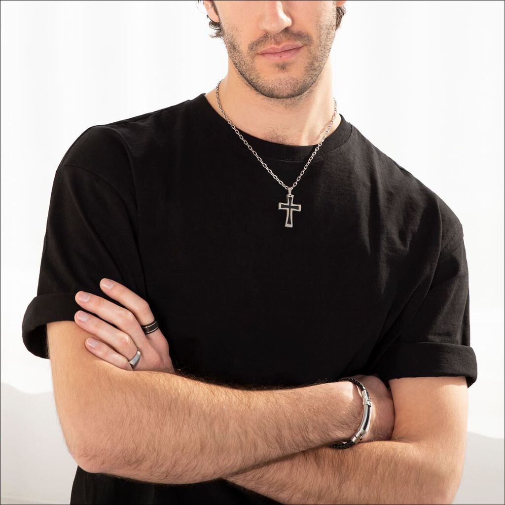 Herren Lederarmband Edelstahl Schwarz - Armbänder Herren | OROVIVO