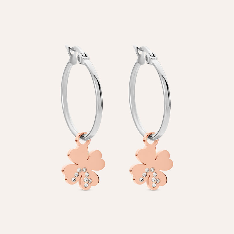 Orecchini A Cerchio Sunrise Acciaio Bicolore Bianco / Rosa Cristallo - Spannringe Damen | OROVIVO