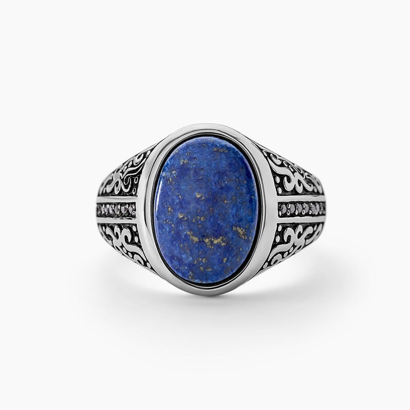 Chevalière Keegan Acier Weiss Lapis Lazuli Oxyde De Zirconium - Spannringe Herren | OROVIVO