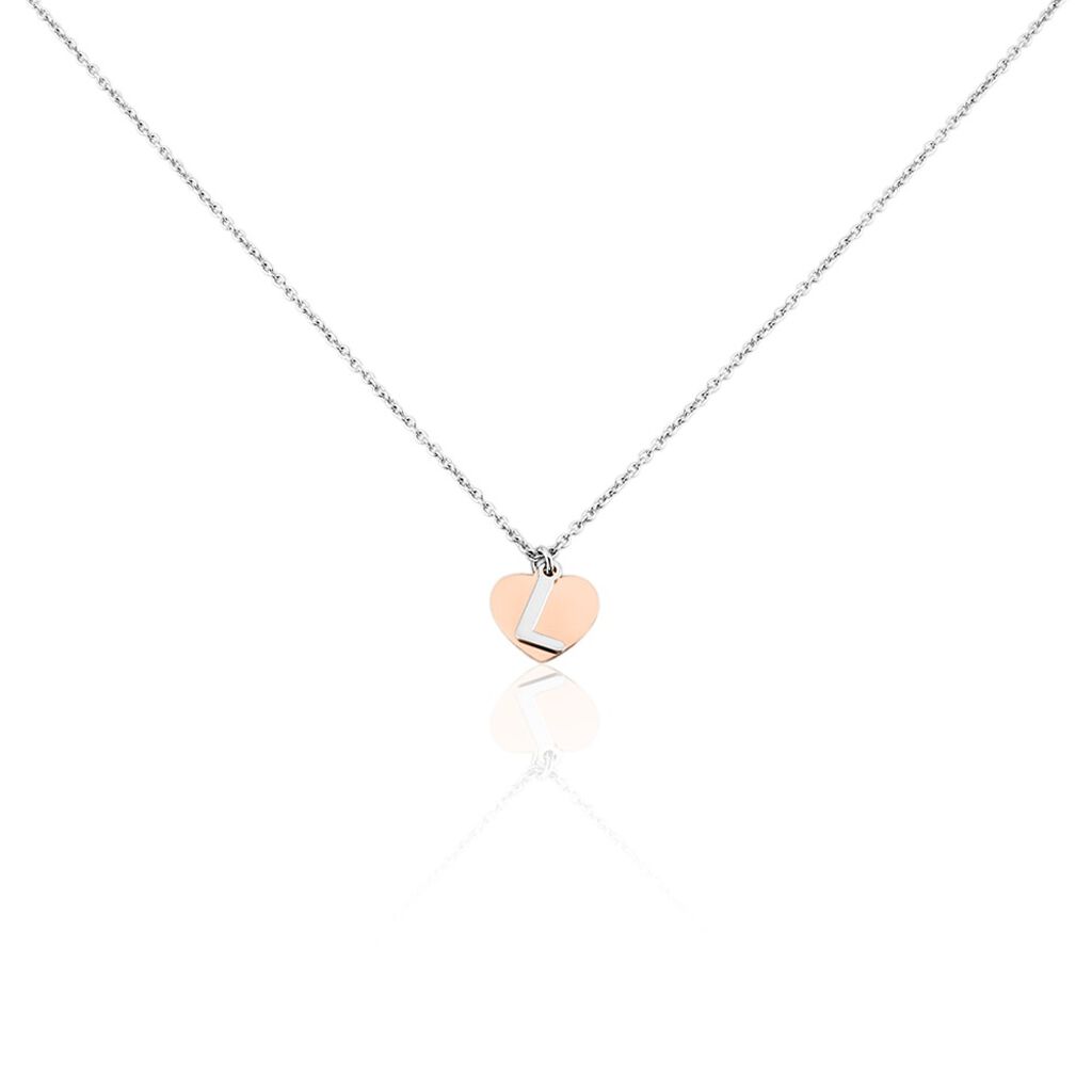 🦚 Damen Halskette Silber 925 Bicolor Buchstabe L, Collier ohne Stein