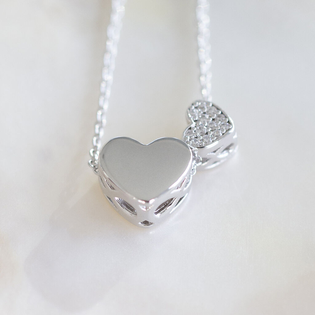 Damen Collier Silber 925 Zirkonia Wei&szlig; 0,02 ct Herz