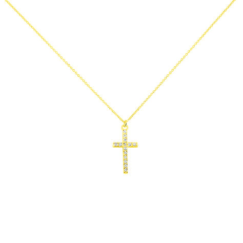 Damen Collier Gold 375 Zirkonia Religiöses Kreuz Livia 45cm - Halsketten Damen | OROVIVO