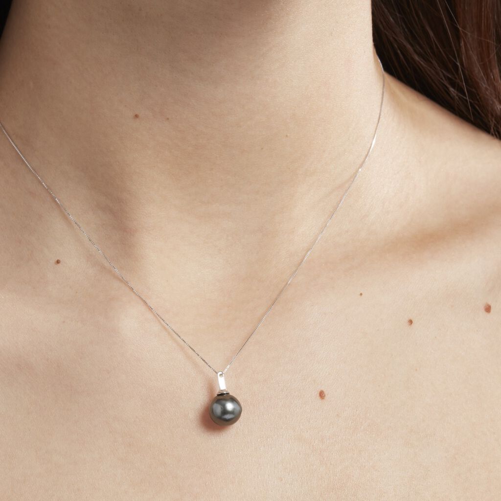 Collier Semi-baroque Or Blanc Perle De Culture De Tahiti - Spannringe Damen | OROVIVO