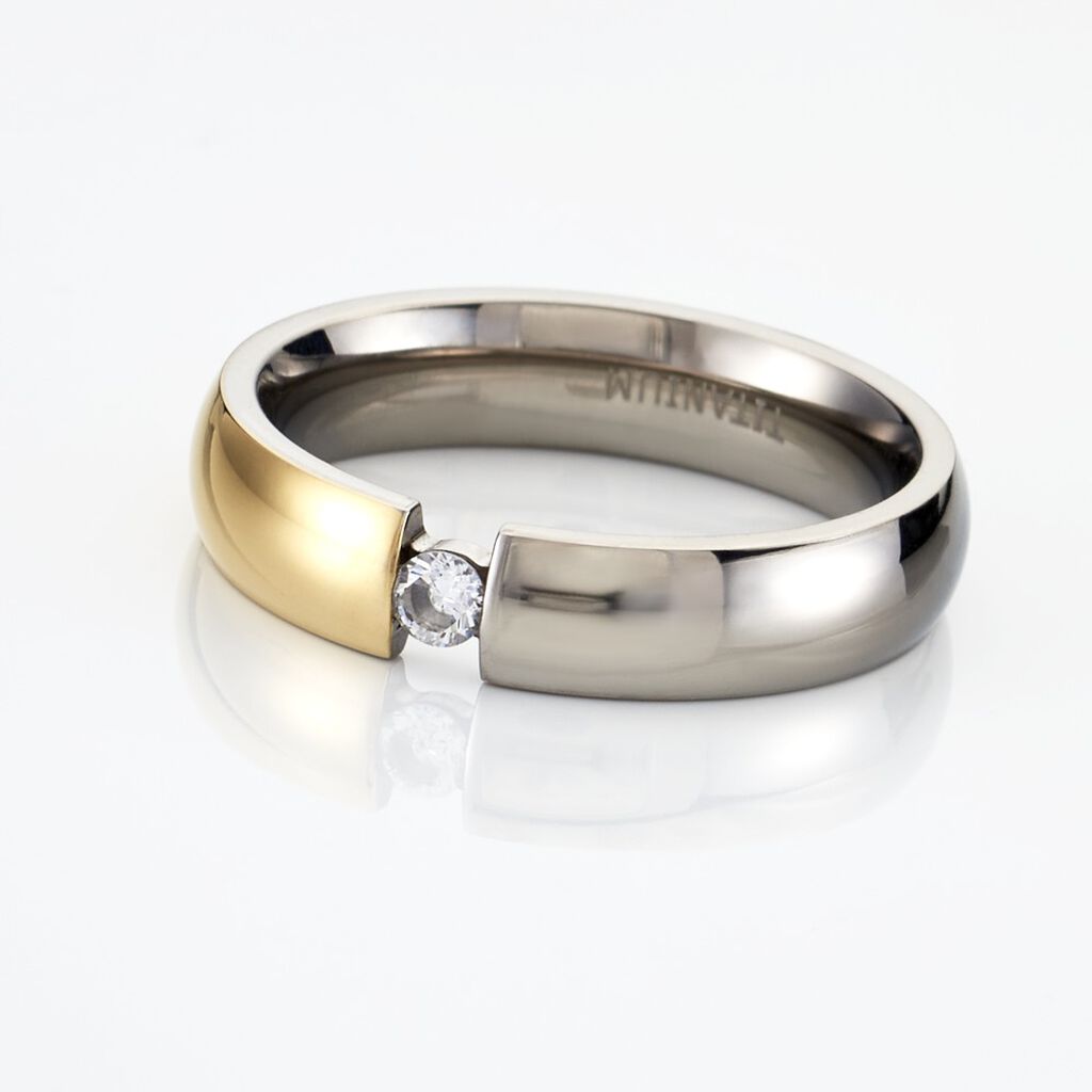 MOLLY Damen Ring Titan Bicolor Gelb/Silber Zirkonia Wei&szlig; 0,1 ct B 5 mm