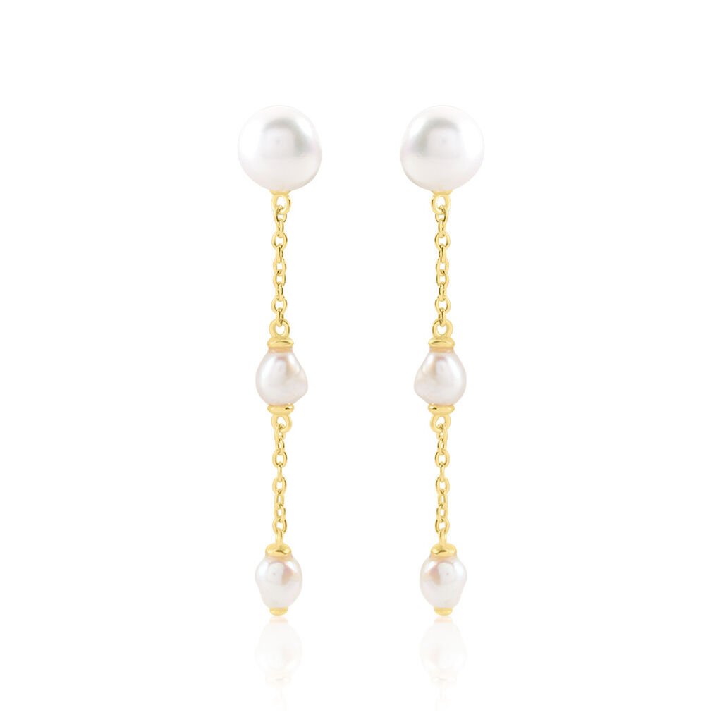 SHALIMAR Damen Ohrringe Lang Silber vergoldet 925 Zuchtperle Weiß 3,75 ct B 1 mm, Ohrringe Lang mit Stein