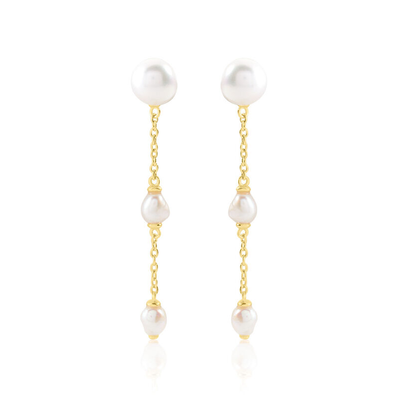 SHALIMAR Damen Ohrringe Lang Silber vergoldet 925 Zuchtperle Wei&szlig; 3,75 ct B 1 mm - Ohrringe Damen | OROVIVO
