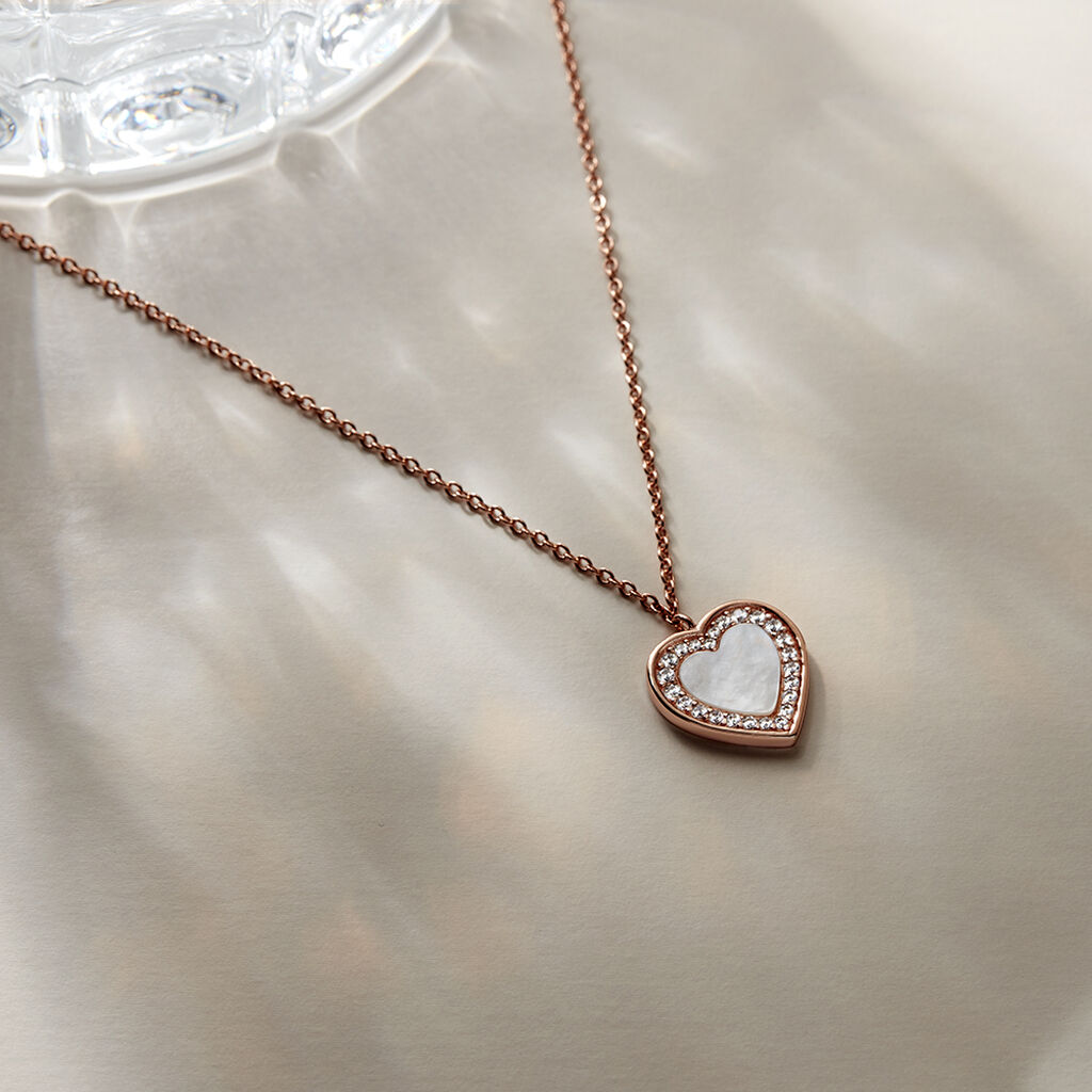 DIANNA Damen Collier Silber rosevergoldet 925 Perlmutt Rosa Perlmutt Herz