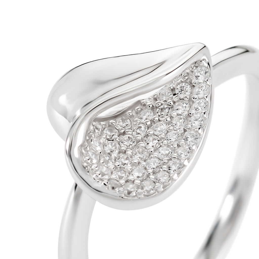 KALI Damen Ring Silber 925 Zirkonia Wei&szlig; 0,27 ct Blatt