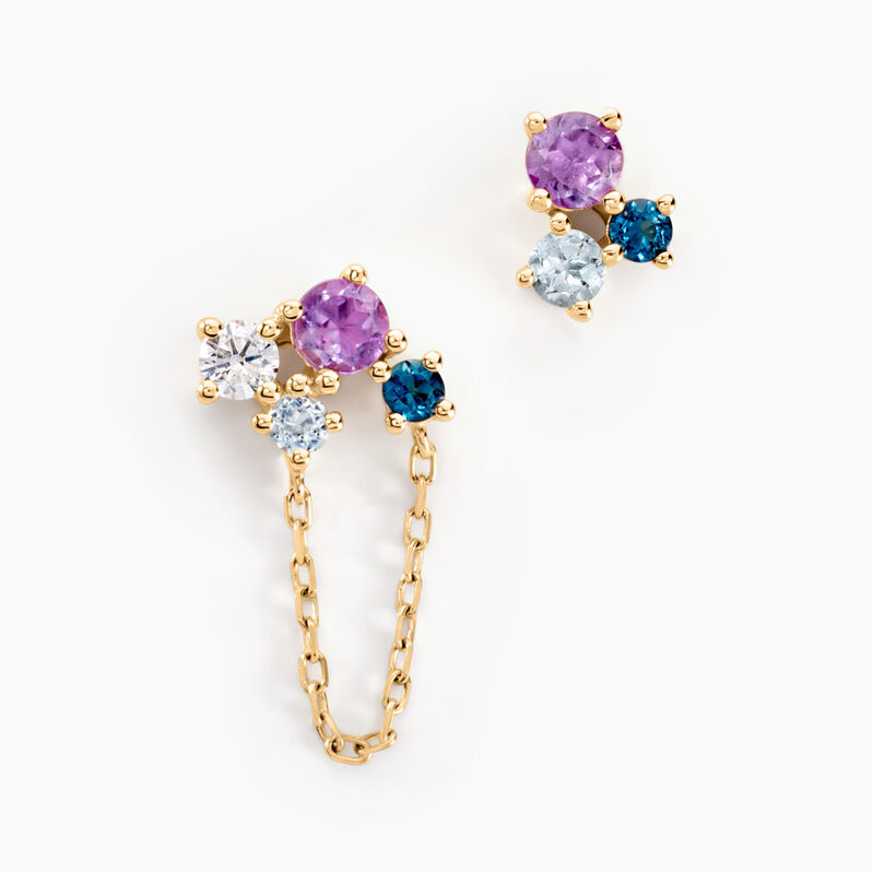 Boucles D'oreilles Dépareillées Asherah Or Jaune Améthyste Topaze - Spannringe Damen | OROVIVO