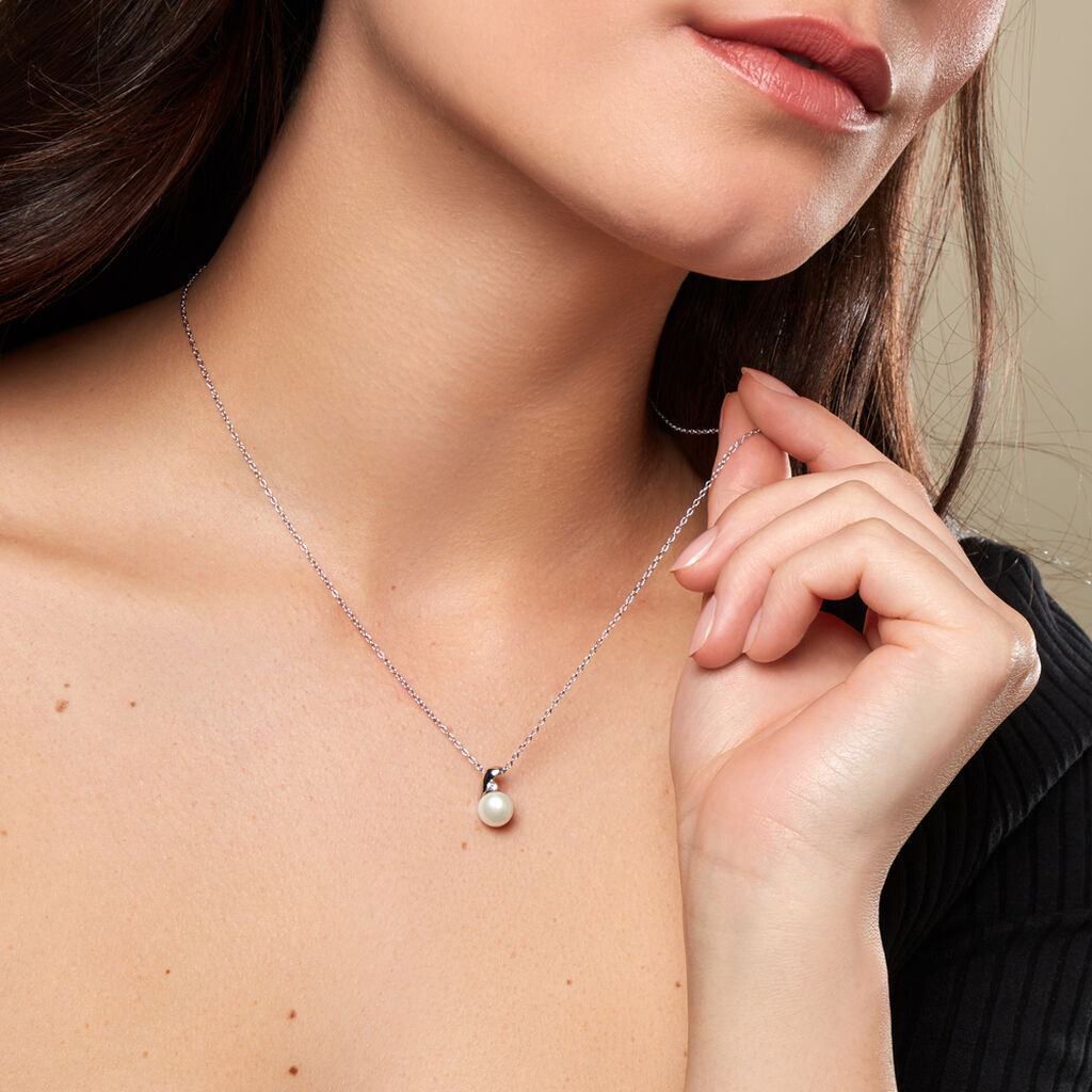Damen Collier Silber 925 Bouton Weiß Marlen 4,5cm 13mm - Neuheiten Damen | OROVIVO
