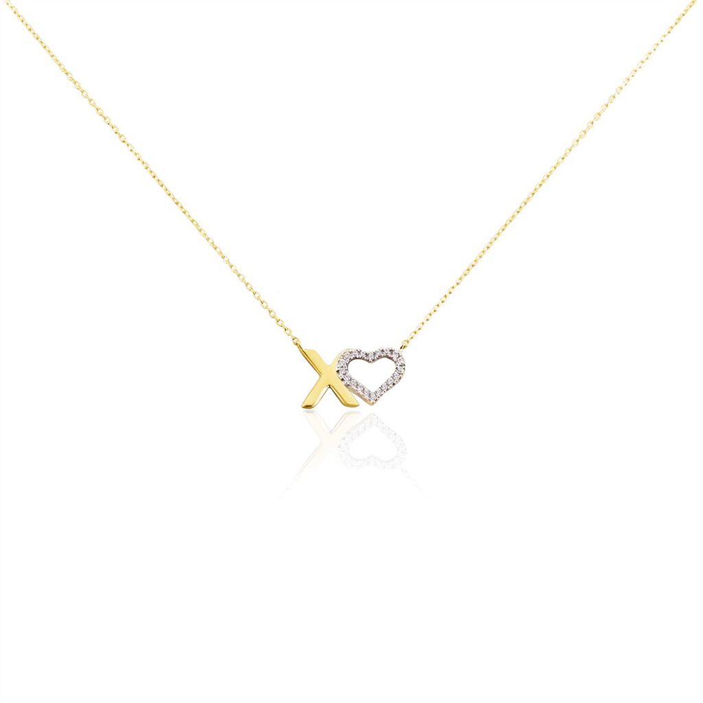 🦚 Damen Collier Gold 375 Zirkonia Herz Xoxo 0,65mm, Collier mit Stein