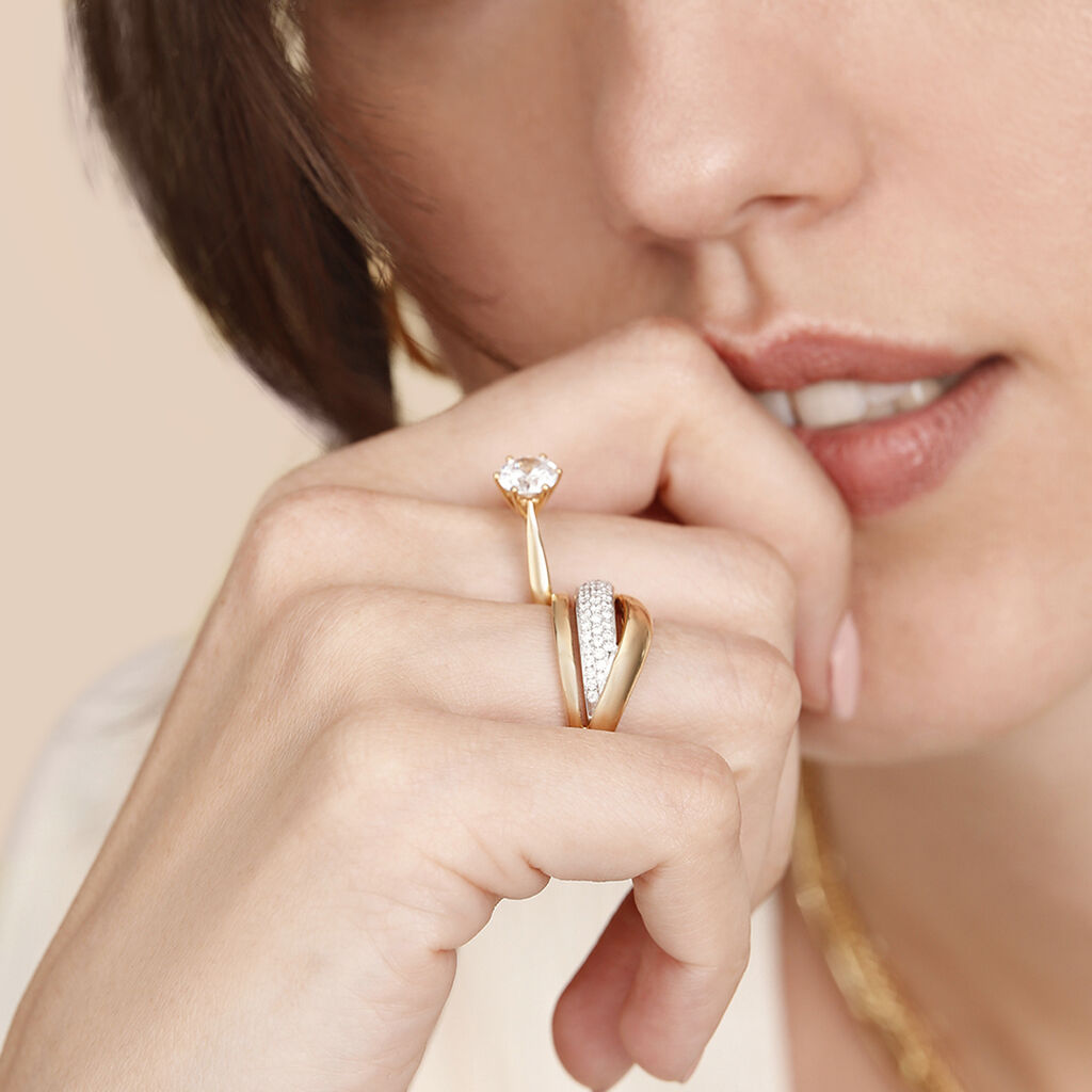 Damen Ring Gold Bicolor Gelb/Silber 585 Rund Weiß Natur Pavelina - Ringe mit Stein Damen | OROVIVO