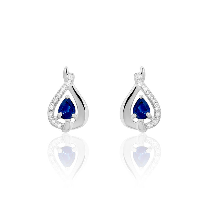 Boucles D'oreilles Puces Boucla Or Blanc Saphir Et Diamant - Spannringe Damen | OROVIVO