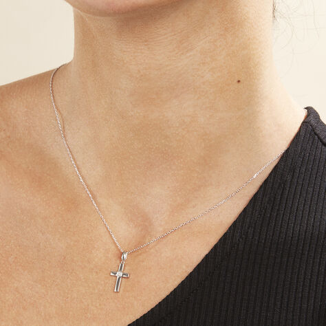 Unisex Anhänger Weißgold 375 Diamant 0,02ct Religiöses Kreuz Kreuz 2  - Schmuckanhänger Unisex | OROVIVO