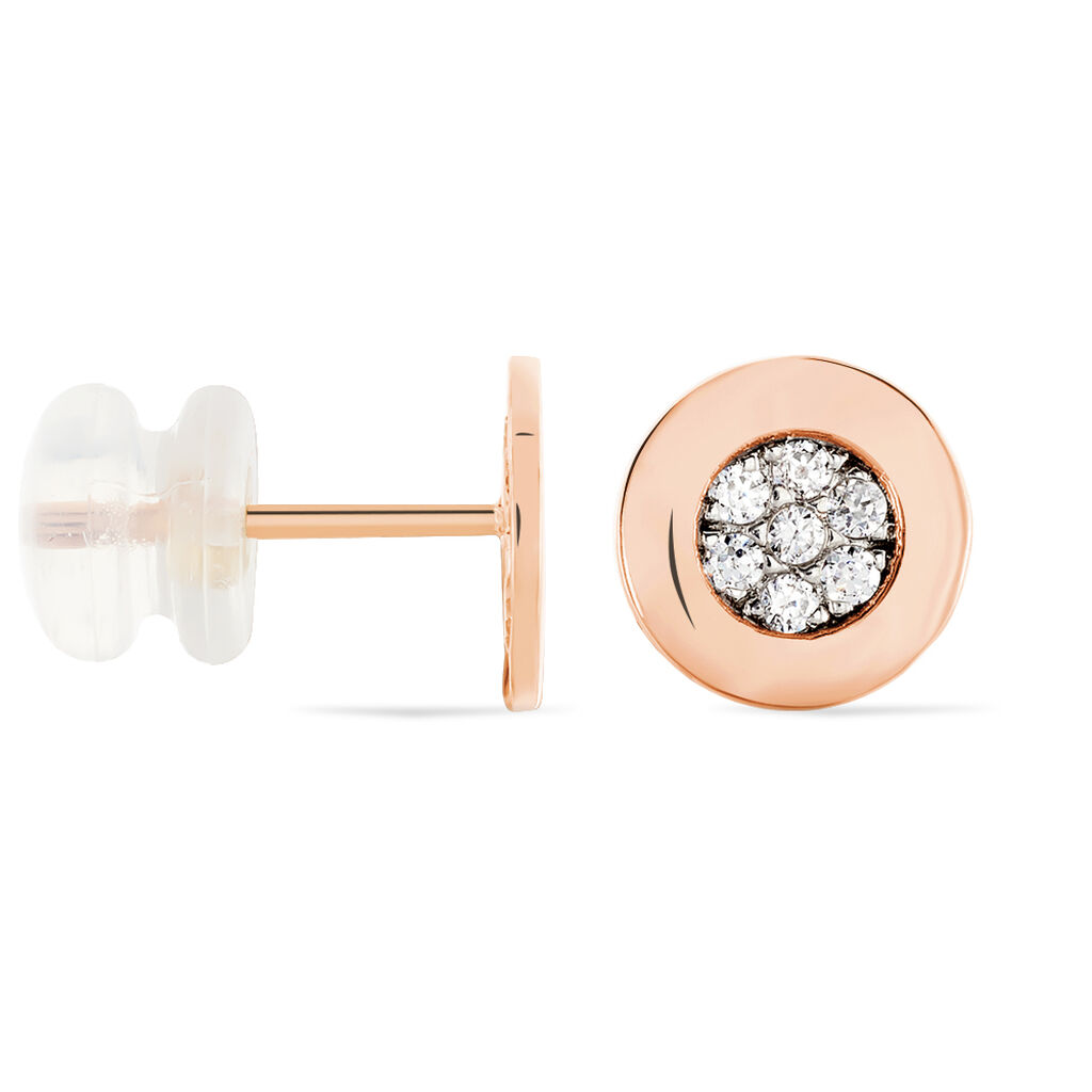 LEXI Damen Ohrstecker Rosegold 375 (9 Karat) Zirkonia Wei&szlig; Kreis