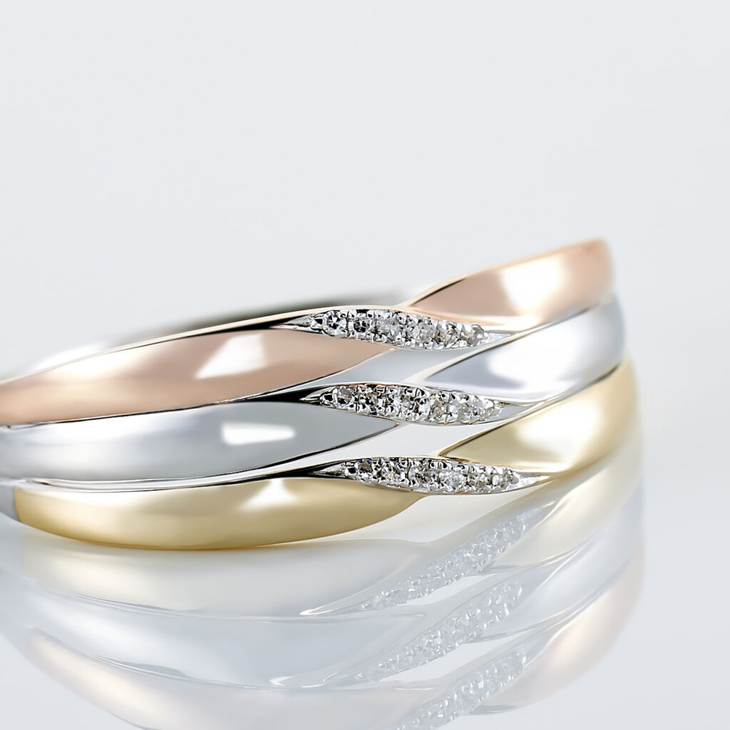 NESIBE Damen Ring Gold Tricolor Gold / Wei&szlig; / Ros&eacute; 375 (9 Karat) Diamant Wei&szlig; 0,02 ct