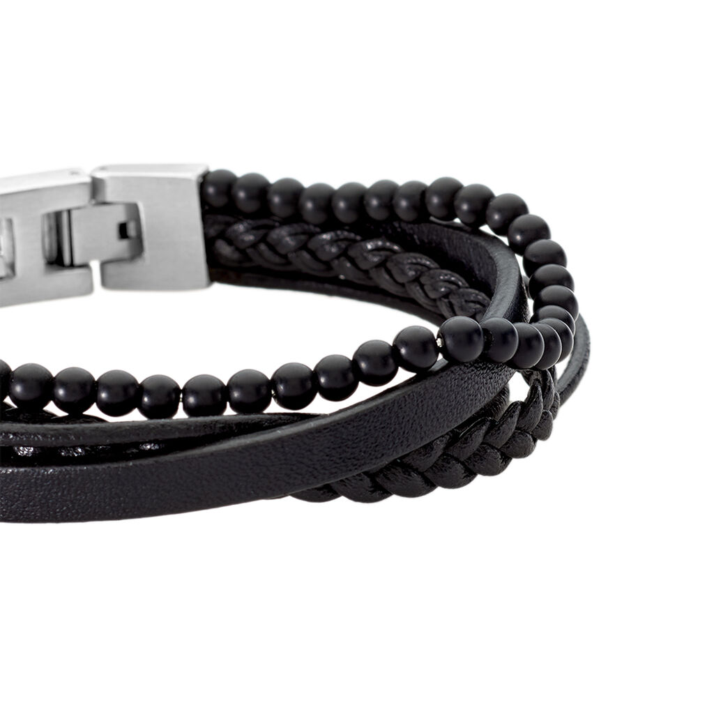ROLF Herren Armband Edelstahl Achat Schwarz