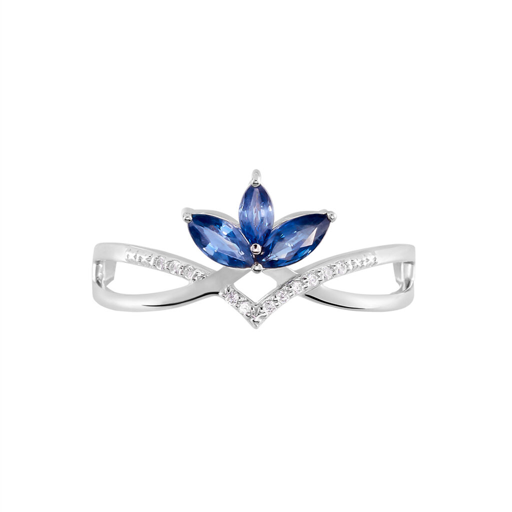 Bague Or Weiss Anir Saphir Fleur Diamant - Spannringe Damen | OROVIVO