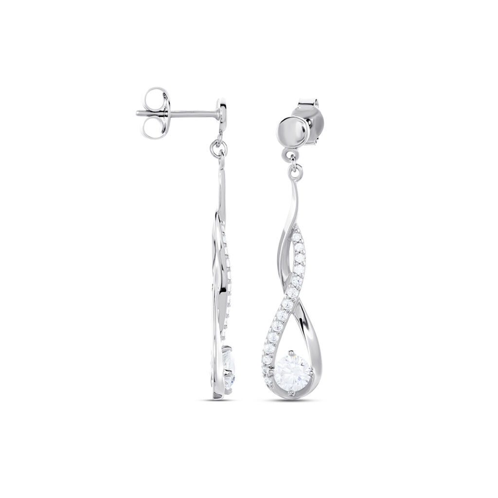 Damen Ohrringe Lang Silber 925 Zirkonia Wei&szlig; Tropfen B 9 mm