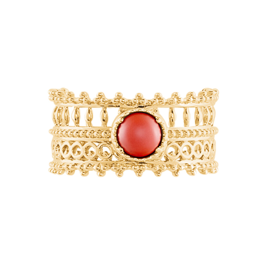 Bague Plaque Or Naim Dentelles Pierre Corail - Spannringe Damen | OROVIVO