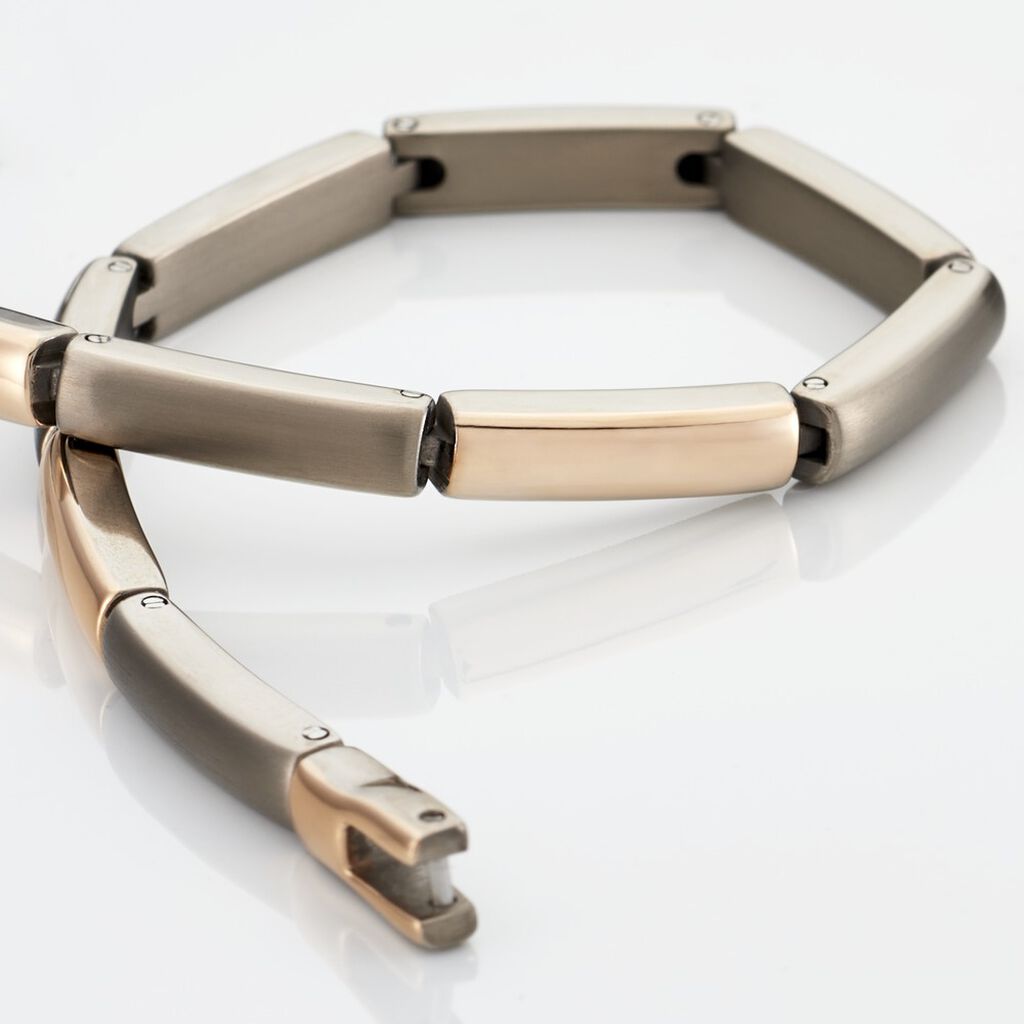 EMBER Damen Armband Titan Bicolor Silber/Ros&eacute;gold Rechteckig B 4 mm