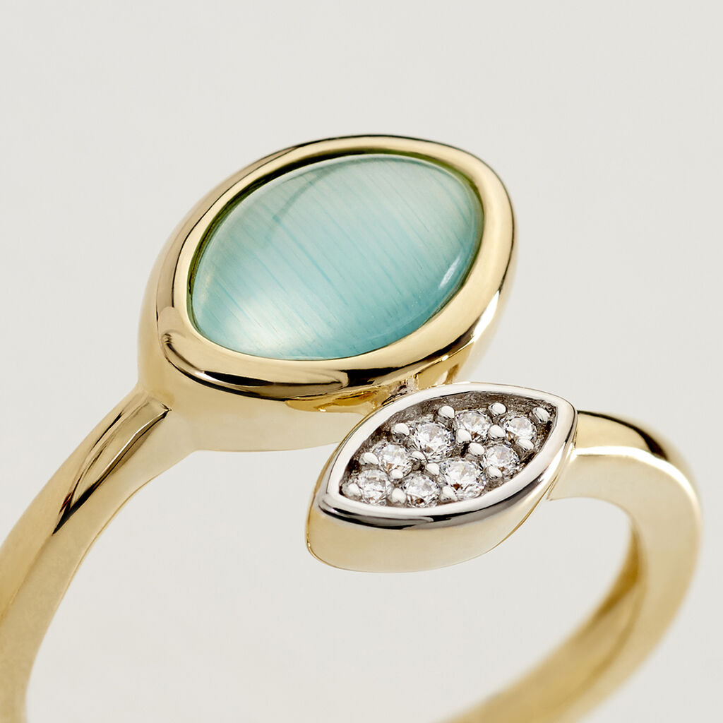 YANICA Damen Ring Silber vergoldet 925 Glas T&uuml;rkis Mandel