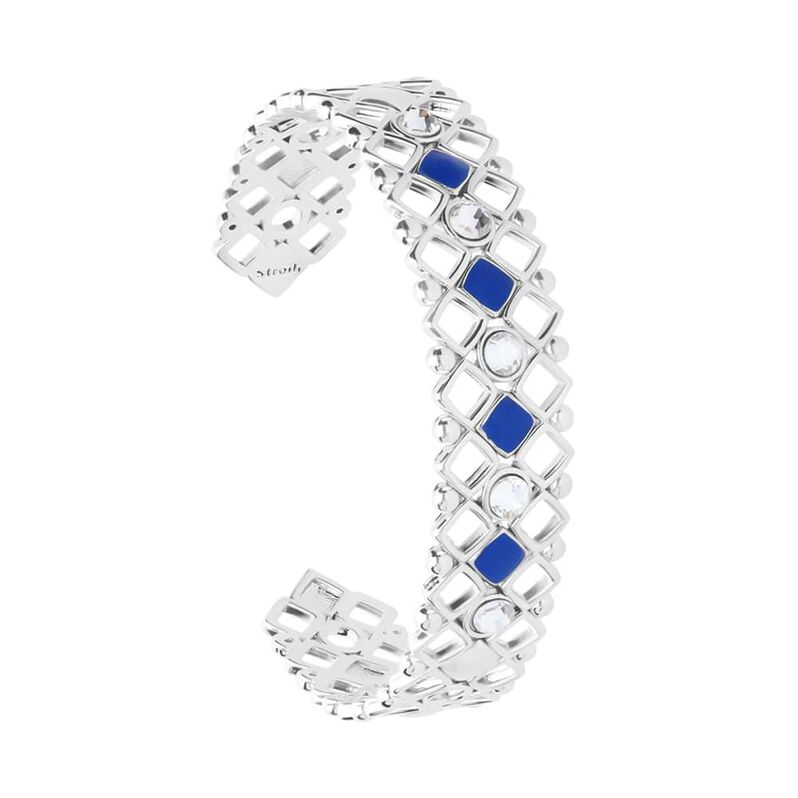 Bracciale rigido in ottone rodiato con cristalli e smalto blu spessore 1.4 cm - Spannringe Damen | OROVIVO
