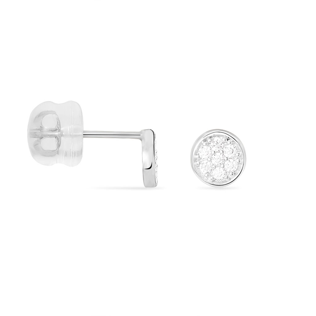 PASTILLE Damen Ohrstecker Wei&szlig;gold 375 (9 Karat) Zirkonia Wei&szlig; Kreis