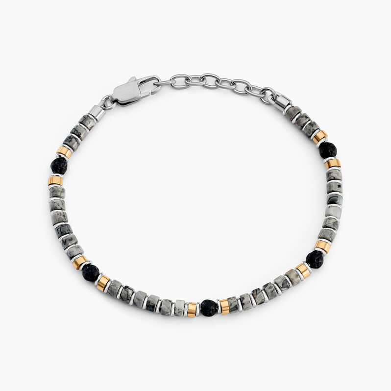 Bracelet Nairobi Acier Bicolore Labradorite Pierre De Lave - Spannringe Herren | OROVIVO