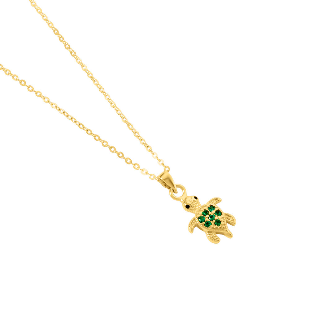 Tartara Damen Collier Silber vergoldet 925 Zirkonia Gr&uuml;n 0,1 ct Schildkr&ouml;te B 1,2 mm