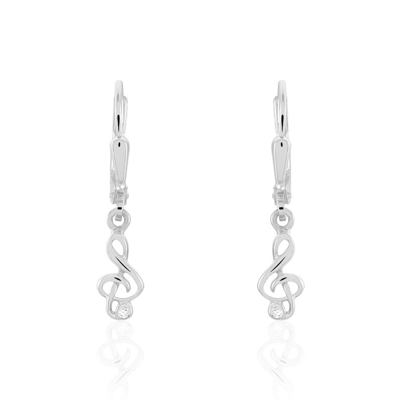 CATHLEN Kinder Ohrringe Lang Silber 925 Zirkonia Wei&szlig; - Freizeit Violinschl&uuml;ssel - Ohrh&auml;nger Kinder | OROVIVO