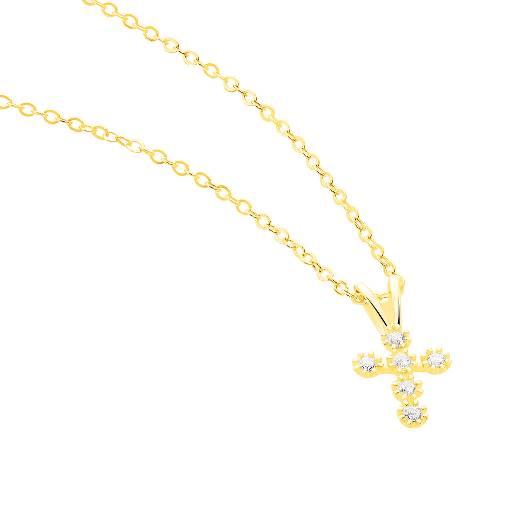 Familie Collier Gold 375 Zirkonia Religi&ouml;ses Kreuz Enke