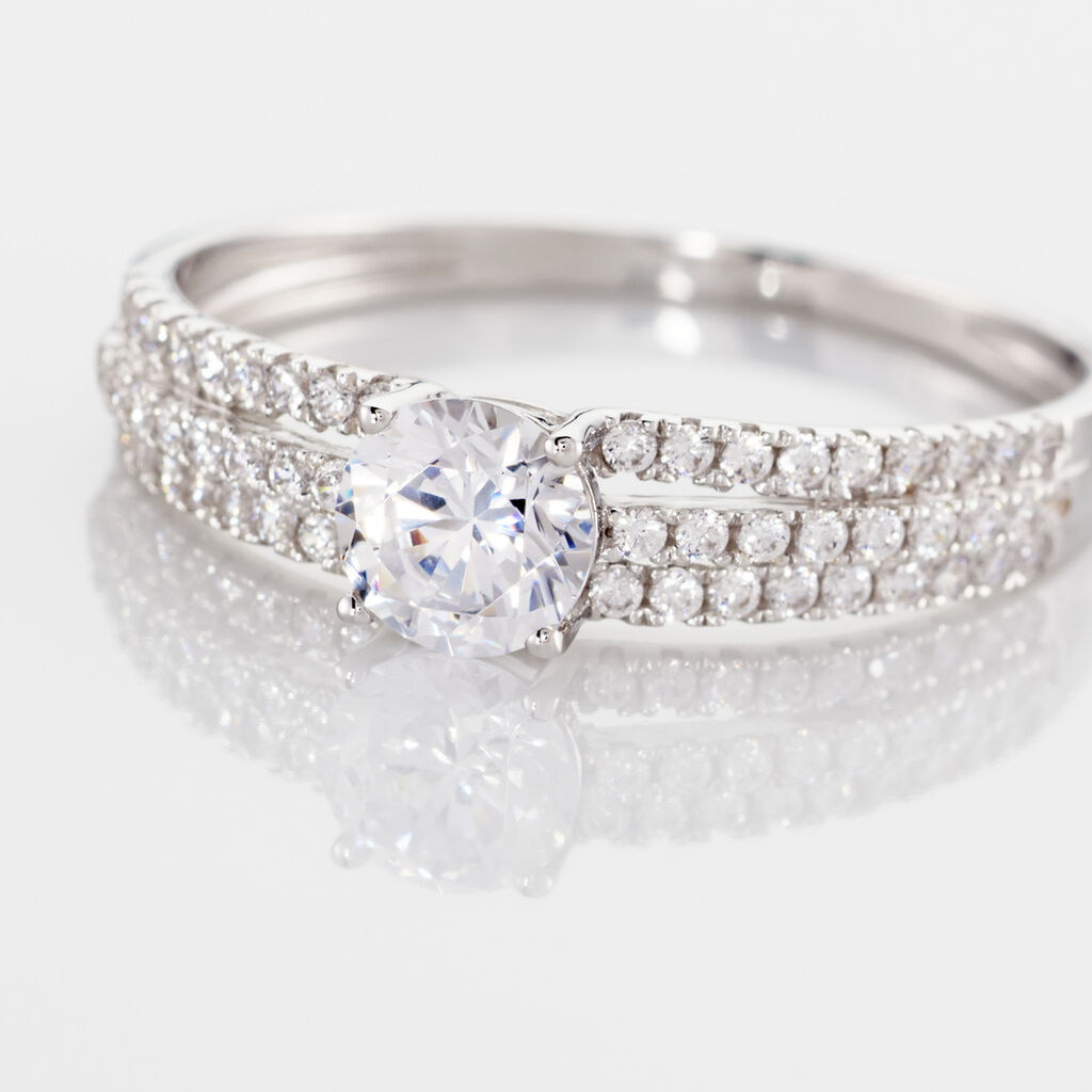 Bague Solitaire Ceridwen 3 Rangs Or Blanc Oxyde De Zirconium - Spannringe Damen | OROVIVO