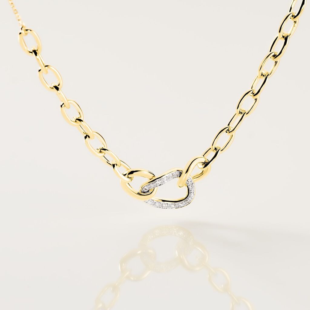 Damen Collier Gold Bicolor Gelb/Silber 375 Diamant 0,11ct Oval Pany - Halsketten Damen | OROVIVO