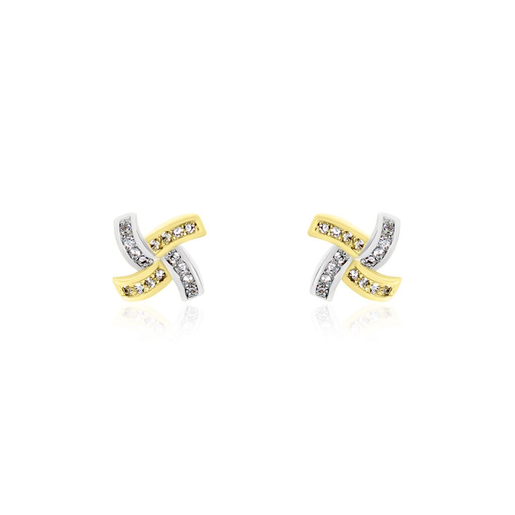 Damen Ohrstecker Gold Bicolor 375 Zirkonia Blume  - Ohrstecker Damen | OROVIVO