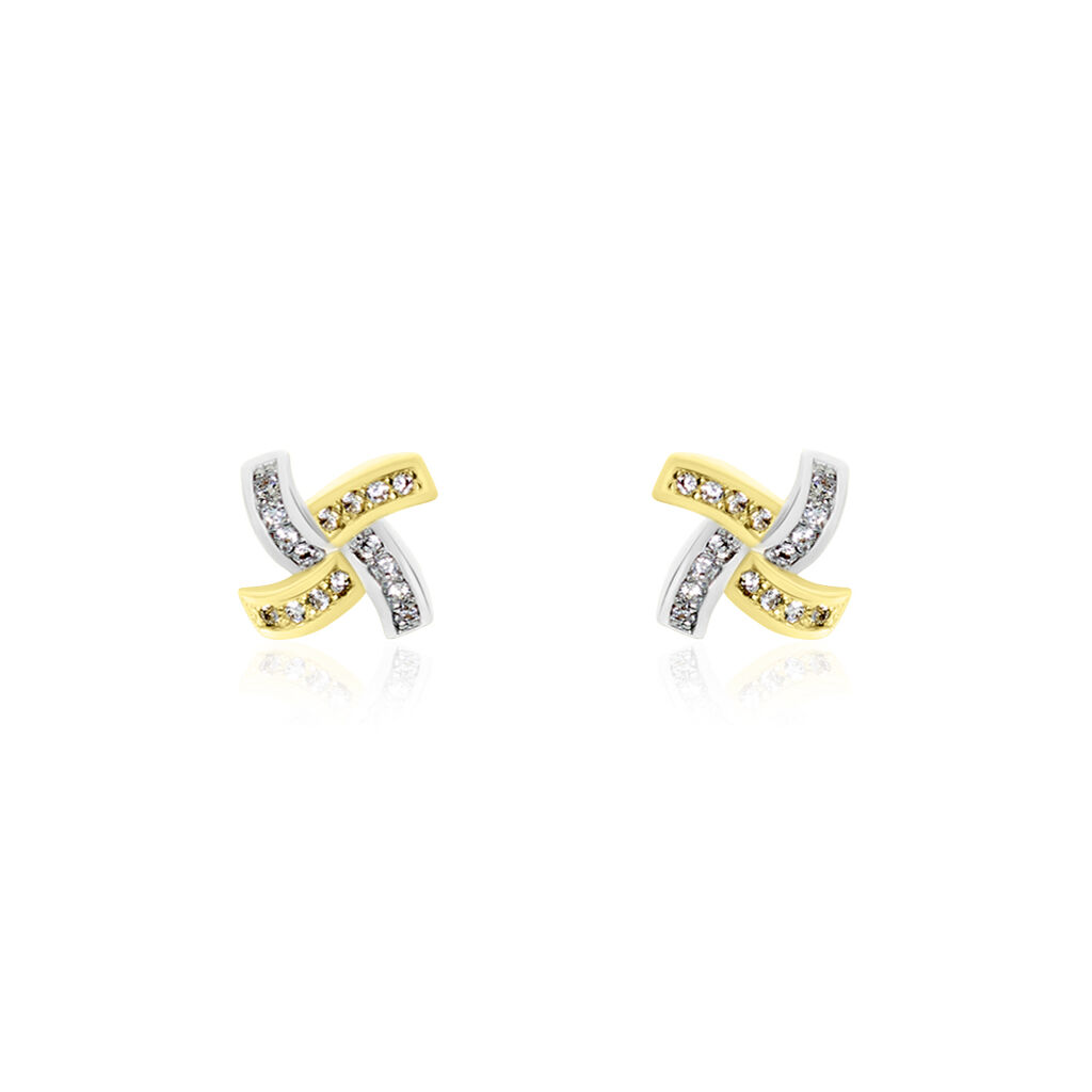 Damen Ohrstecker Gold Bicolor 375 Zirkonia Blume  - Ohrstecker Damen | OROVIVO