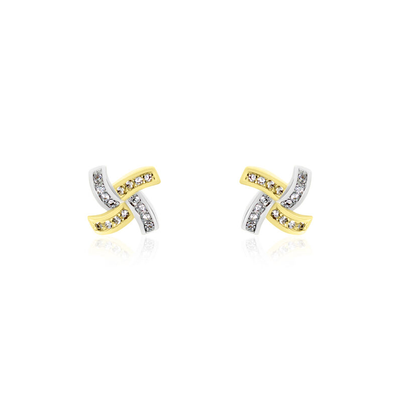 Damen Ohrstecker Gold Bicolor 375 Zirkonia Blume  - Ohrstecker Damen | OROVIVO