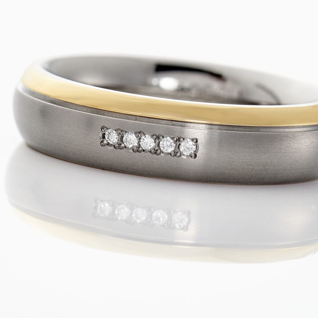  Ring Titan Bicolor Gelb/Silber Diamant 0,03ct 5,00mm  - Ringe mit Stein  | OROVIVO